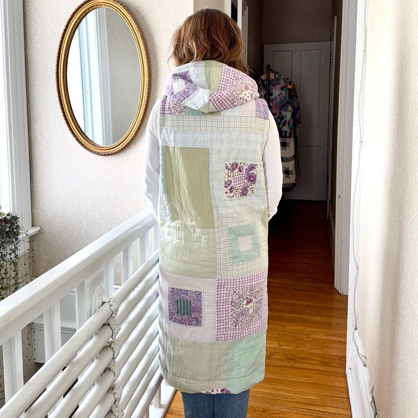 Vintage Reclaimed Hooded Long Quilt Vest