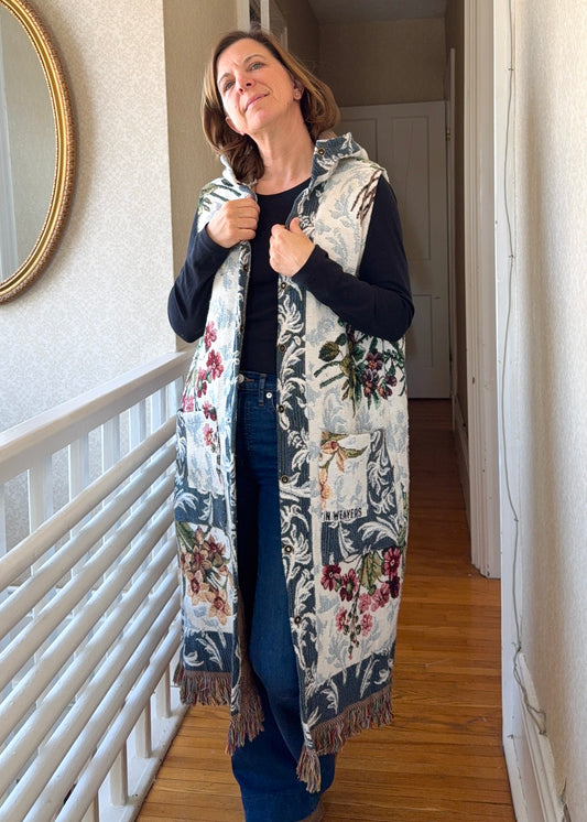 Floral Throw Upcycled Long Vest