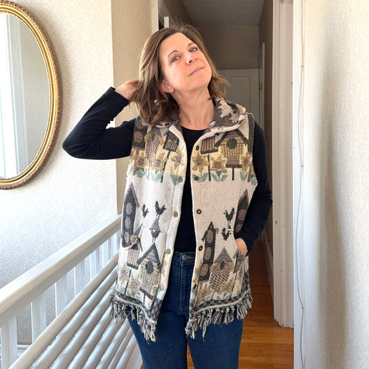 Birds and Houses Hooded Blanket Vest