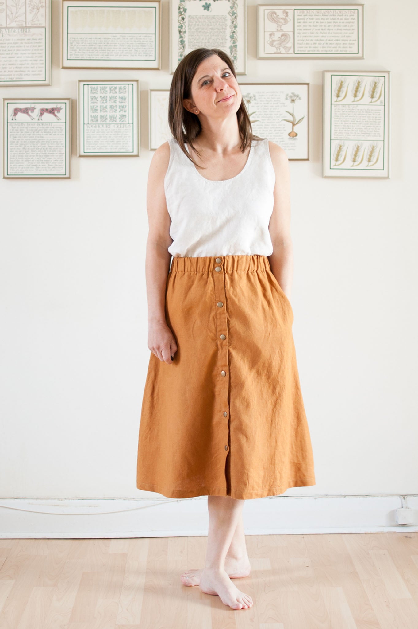 Amelia Linen Snap Front Skirt