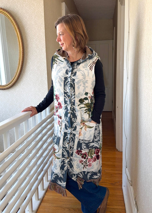 Floral Throw Upcycled Long Vest
