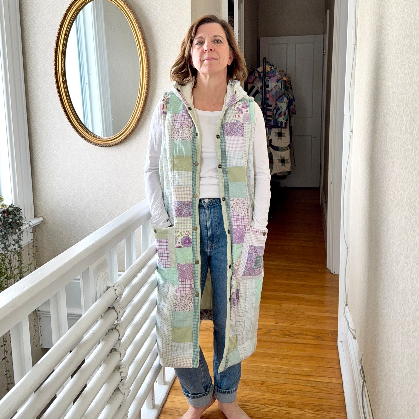 Vintage Reclaimed Hooded Long Quilt Vest