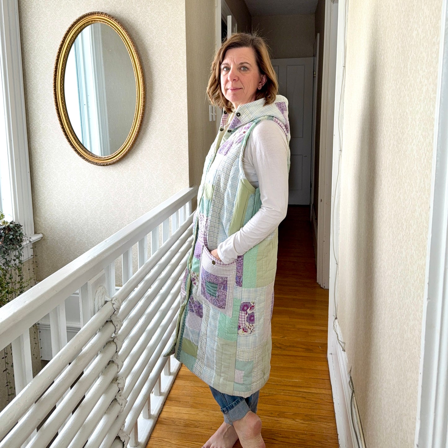 Vintage Reclaimed Hooded Long Quilt Vest