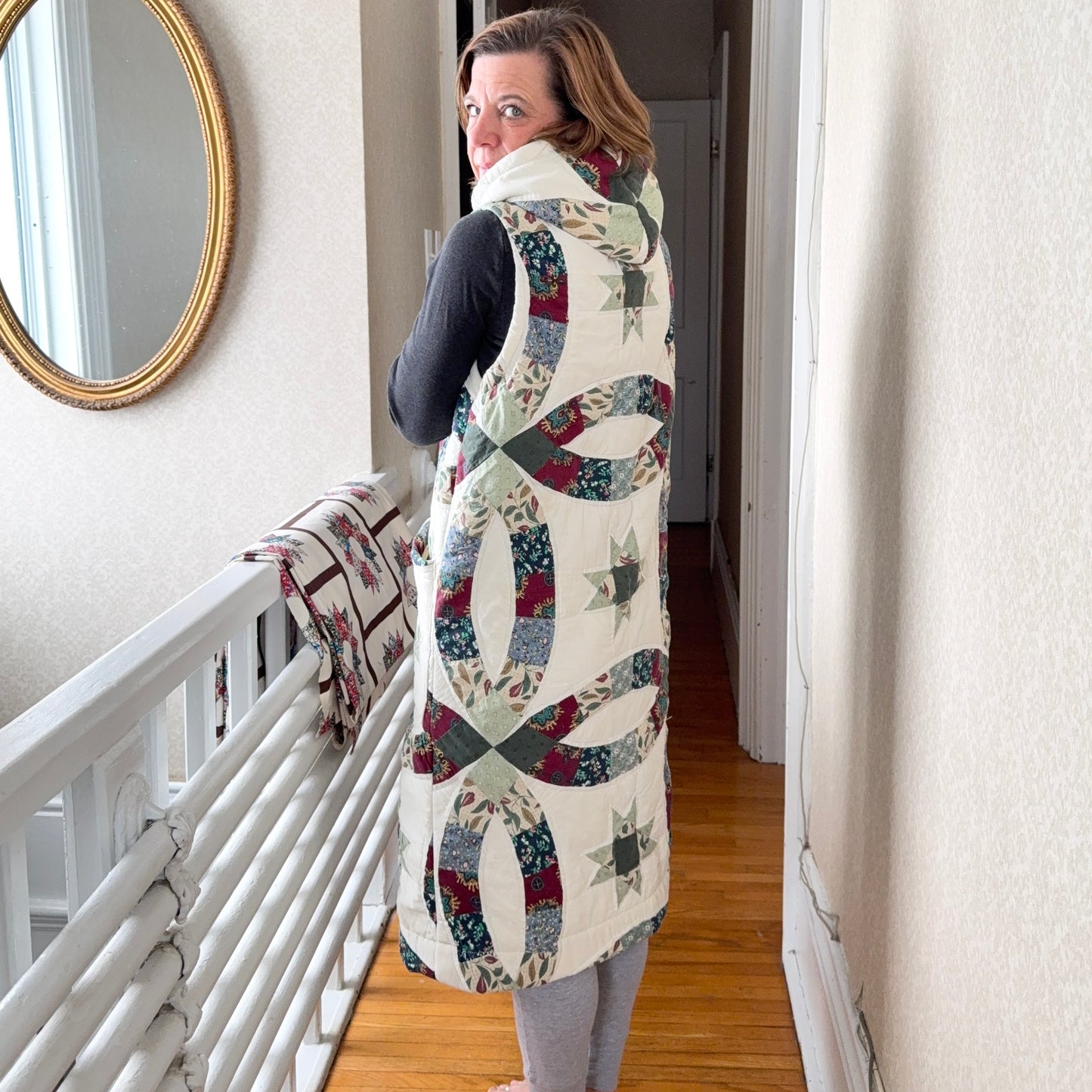 Vintage Reclaimed Hooded Quilt Vest Long