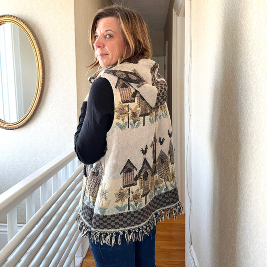 Birds and Houses Hooded Blanket Vest
