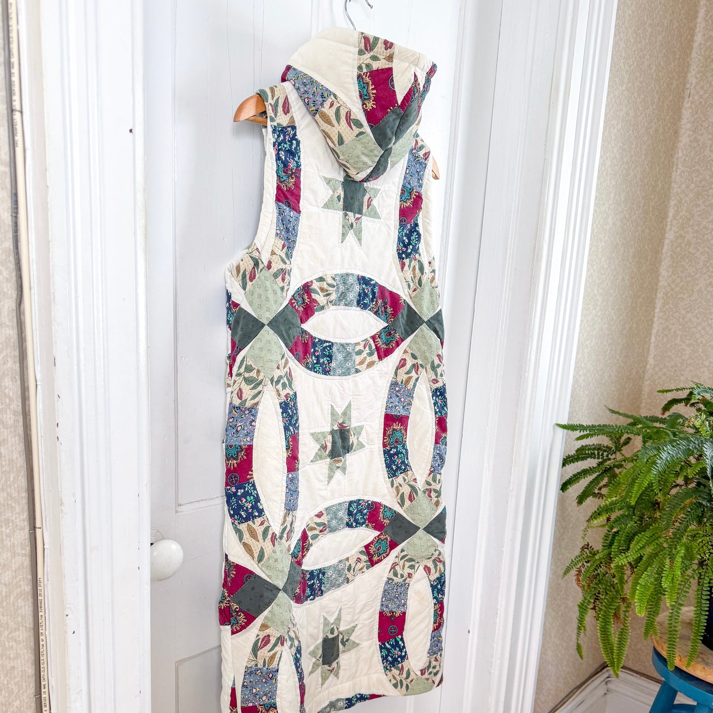 Vintage Reclaimed Hooded Quilt Vest Long