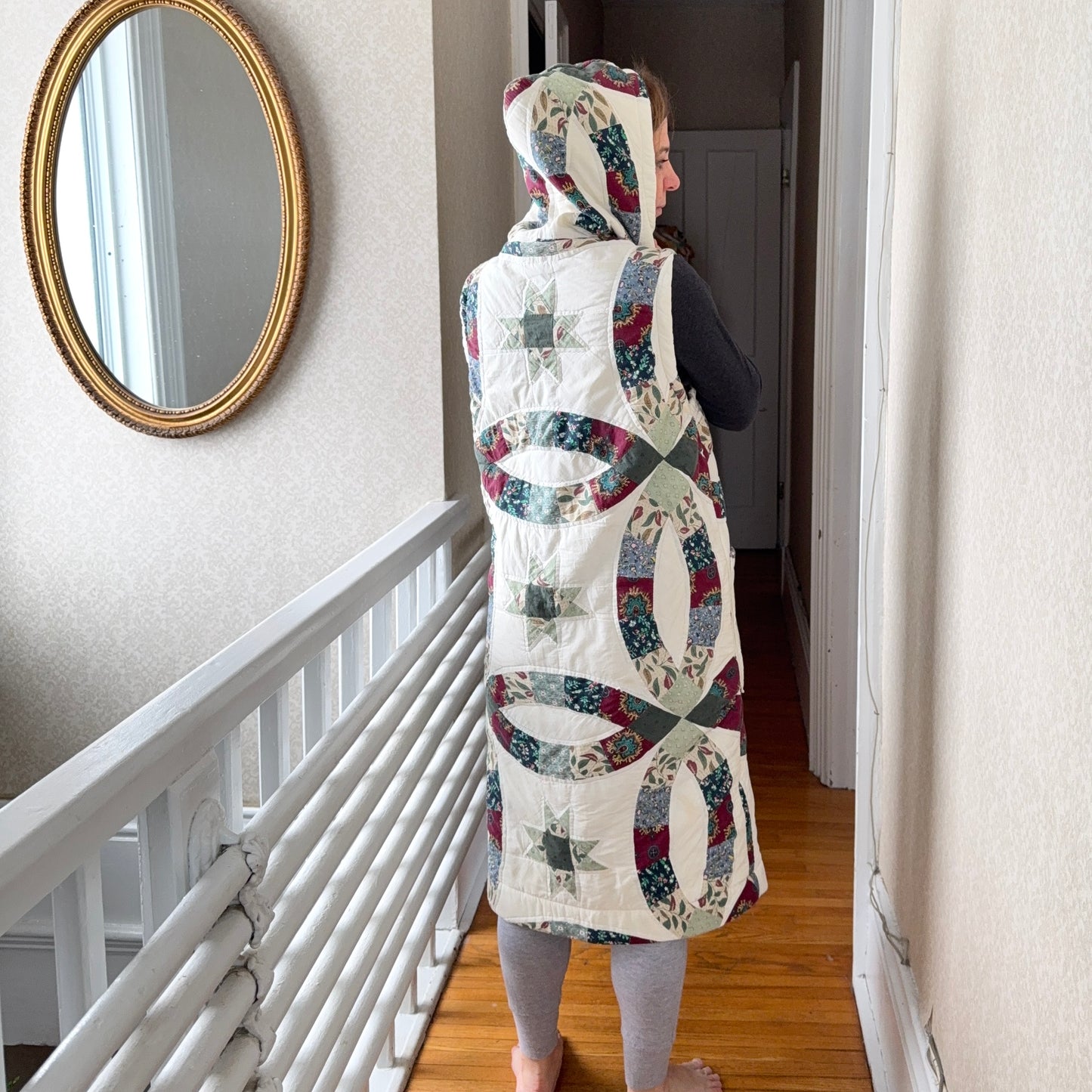 Vintage Reclaimed Hooded Quilt Vest Long