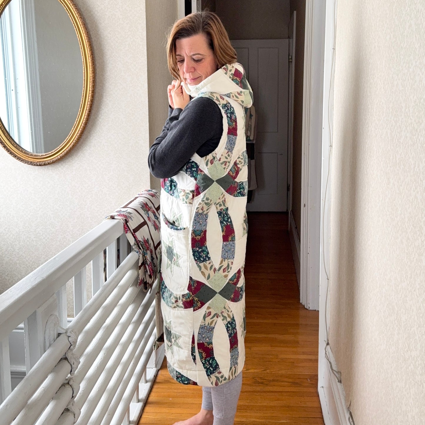 Vintage Reclaimed Hooded Quilt Vest Long