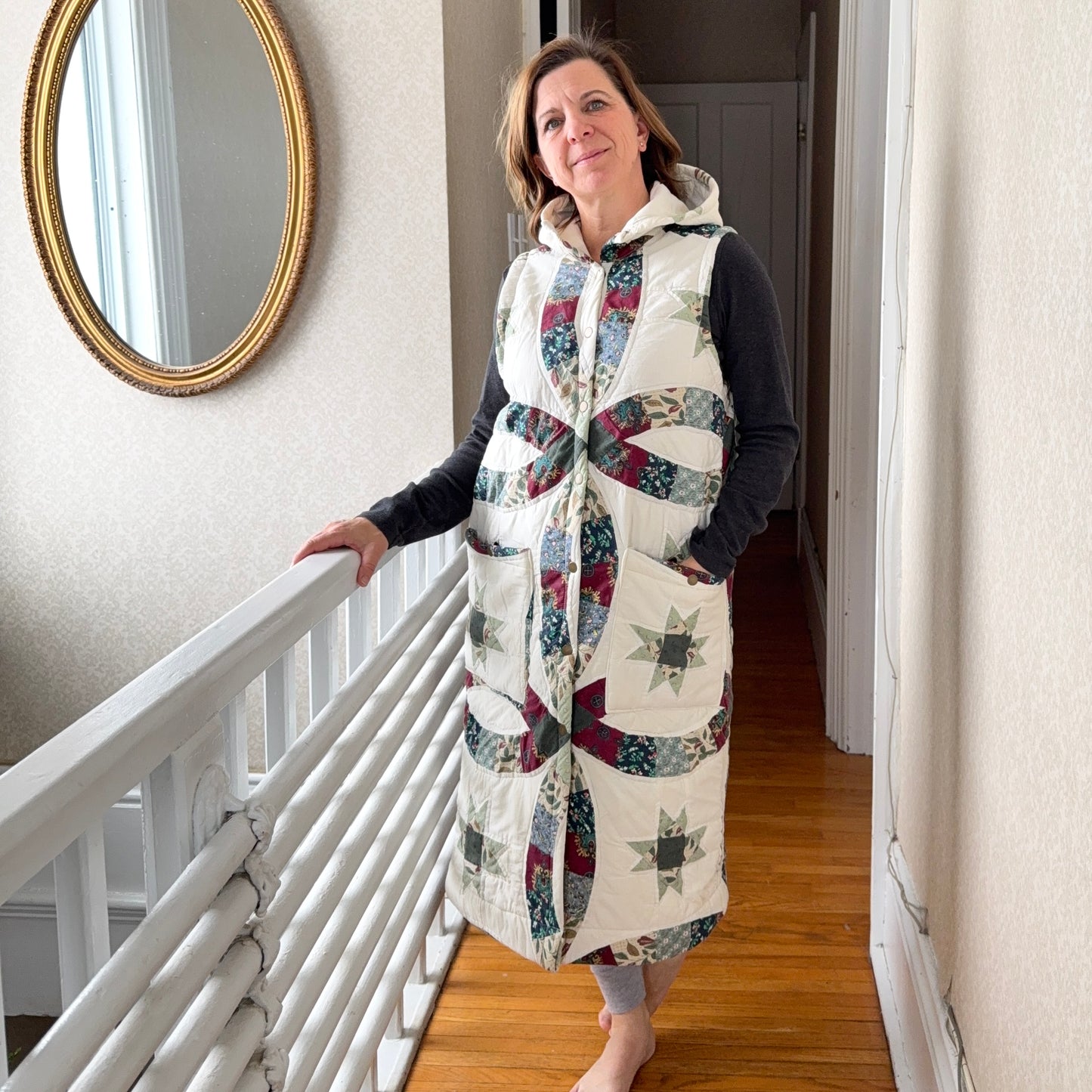 Vintage Reclaimed Hooded Quilt Vest Long