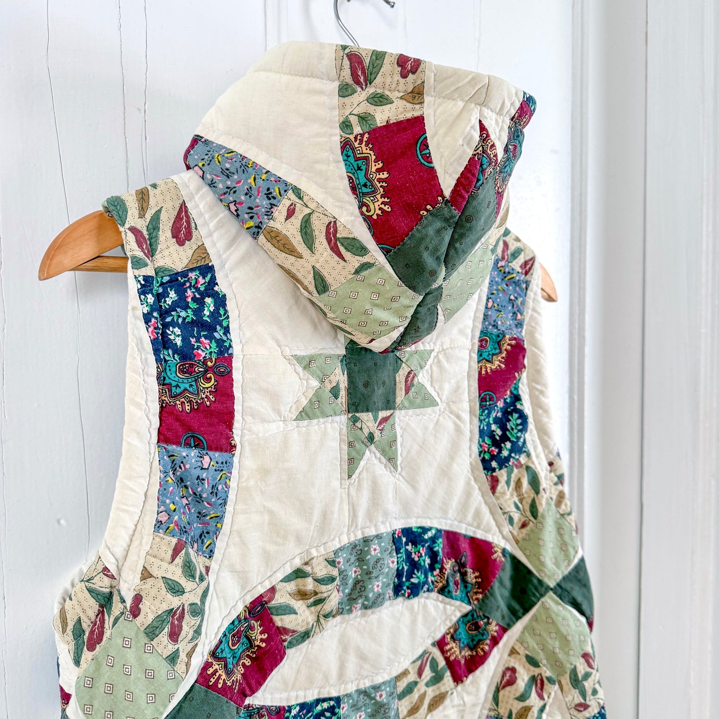 Vintage Reclaimed Hooded Quilt Vest Long