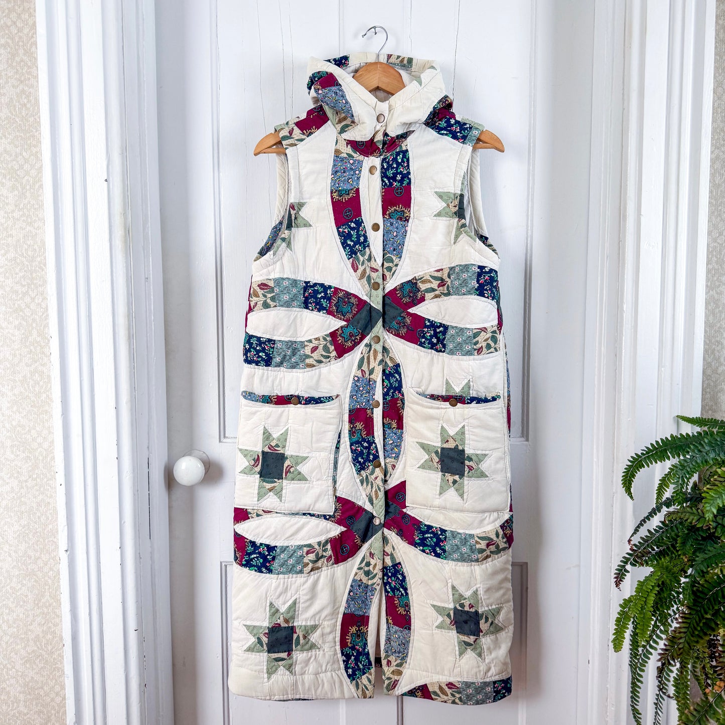 Vintage Reclaimed Hooded Quilt Vest Long