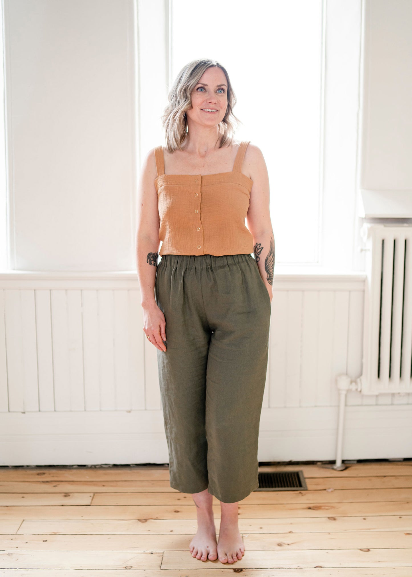 True Cropped Straight Wide Leg Linen Capris