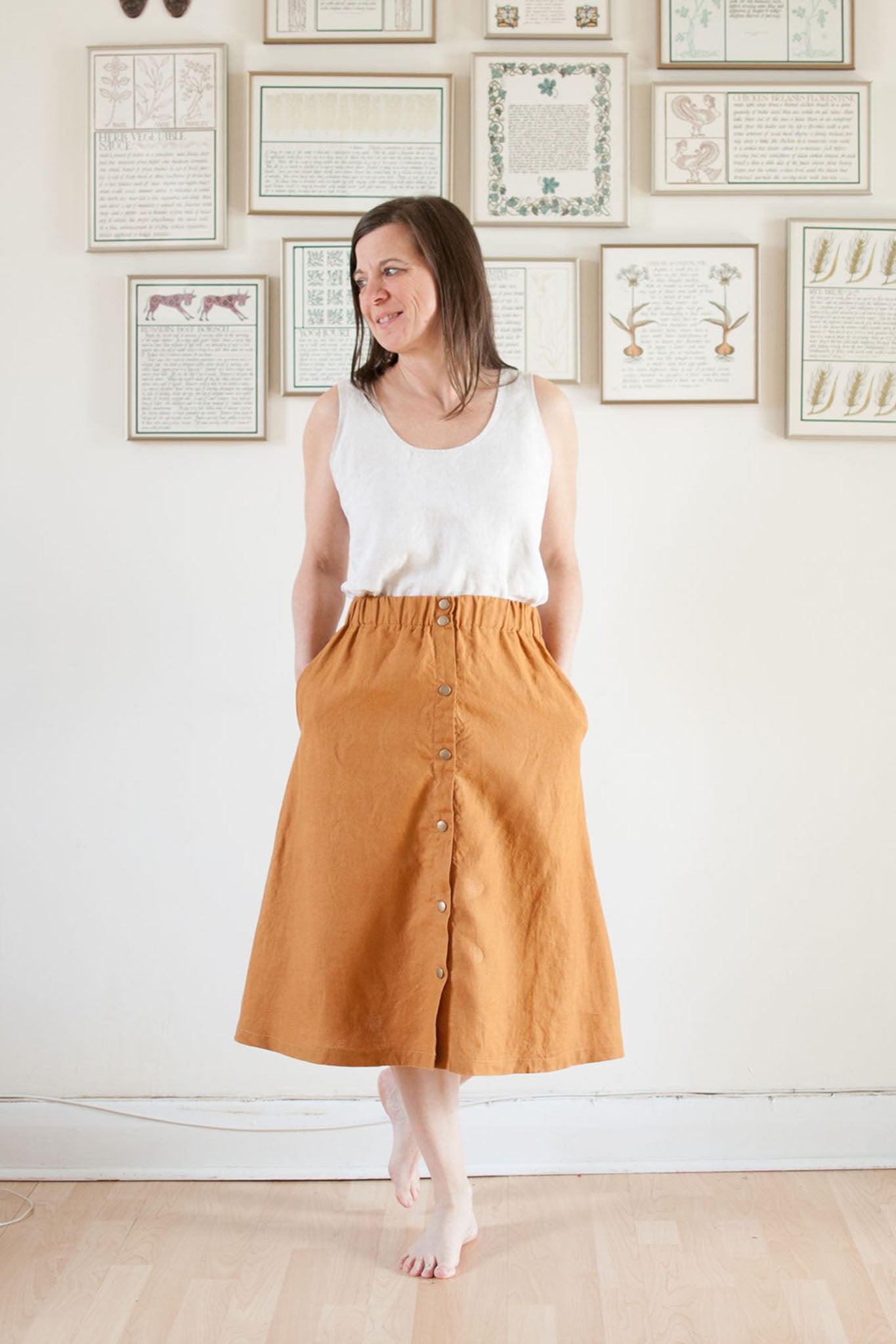 Amelia Linen Snap Front Skirt